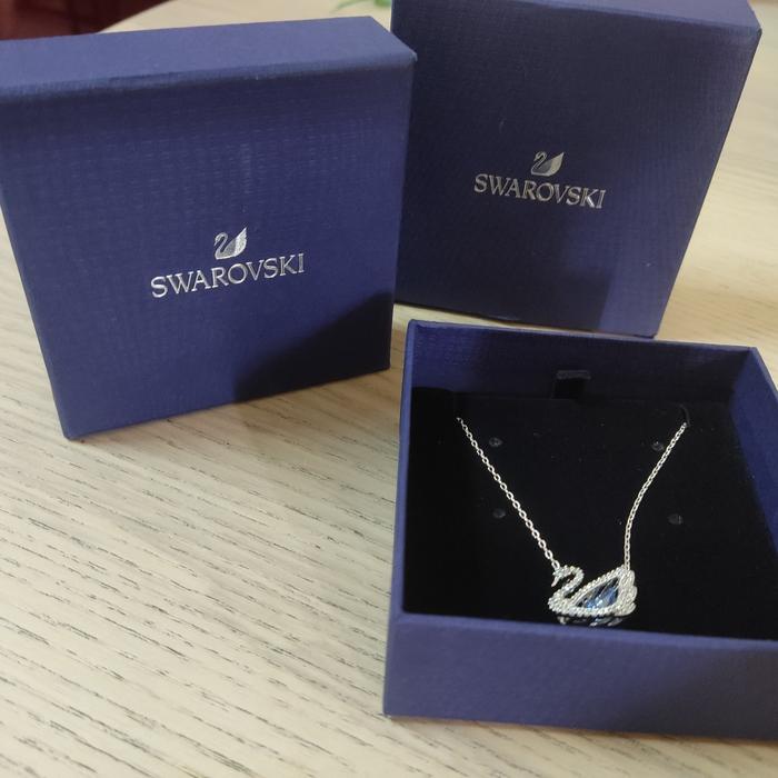 Swarovski Dancing Swan Necklace, Blue, Rhodium Plate