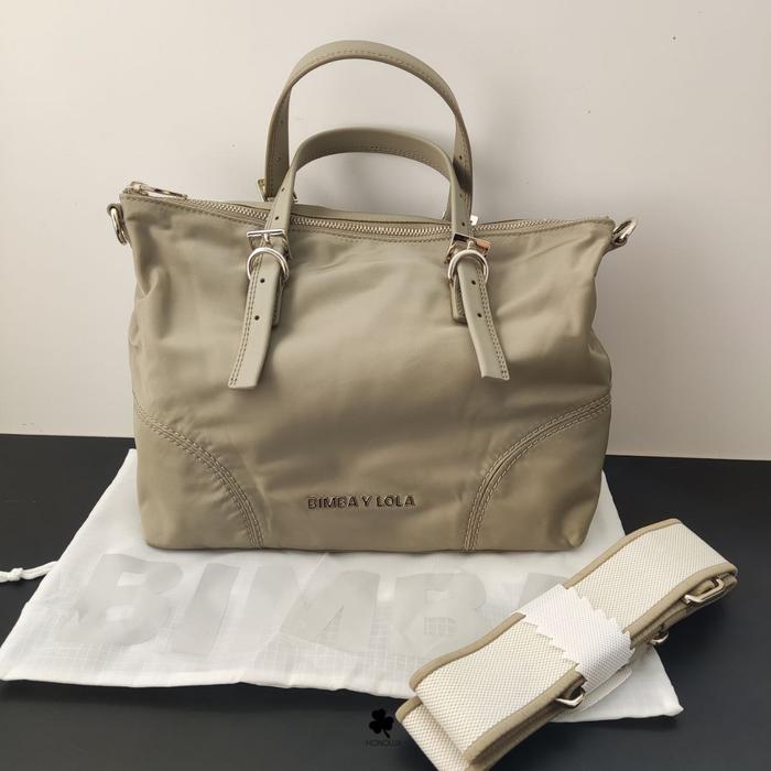Nwt B*imba y lola bolso shopper mediano nylon caqui claro authentic SALE
