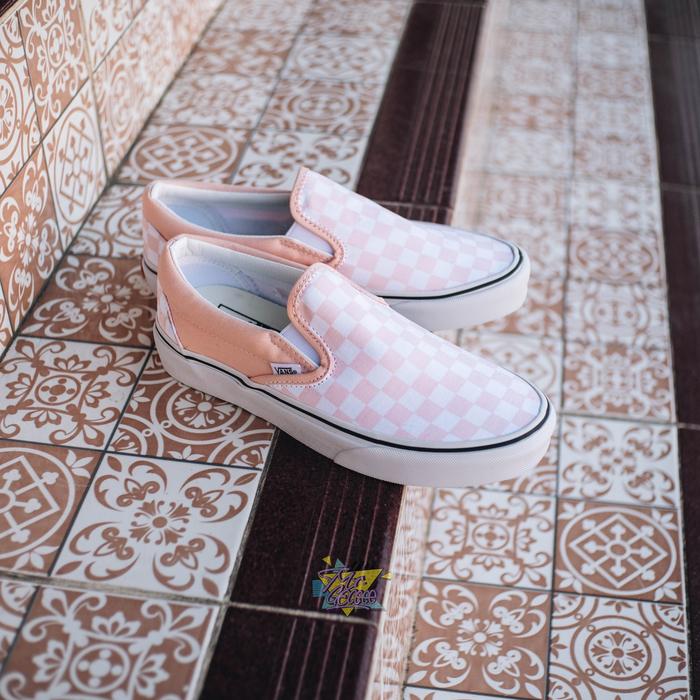 [ SALE ] VANS SLIP ON CHECKERBOARD ROSETTE PINK 100% ORIGINAL