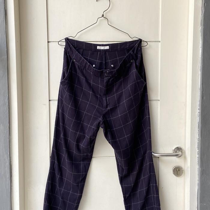 NE-NET Navy Plaid Long Pants