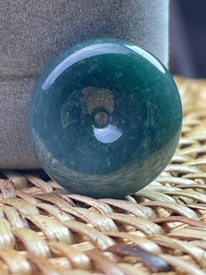 tali kalung liontin donat batu giok asli Burma natural hijau China ori