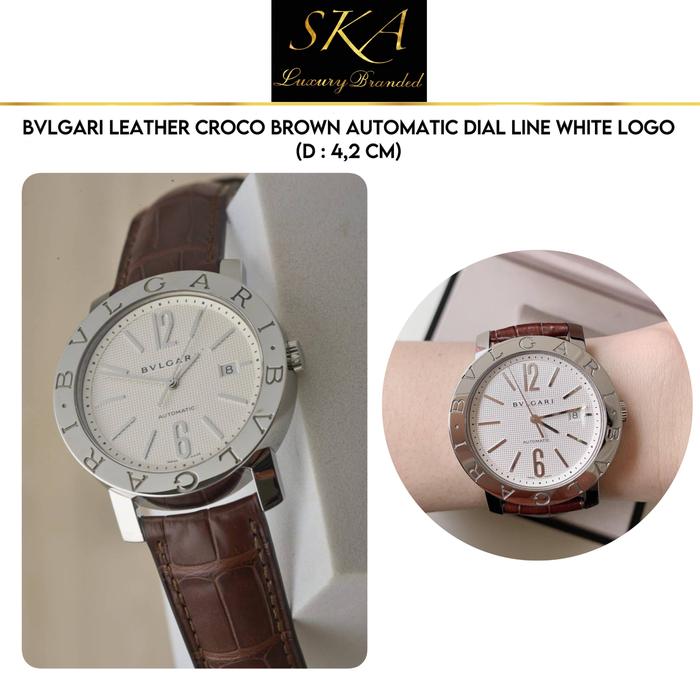 Bvlgari Watch Authentic Leather Croco Brown Automatic Dial Line White Logo 42mm