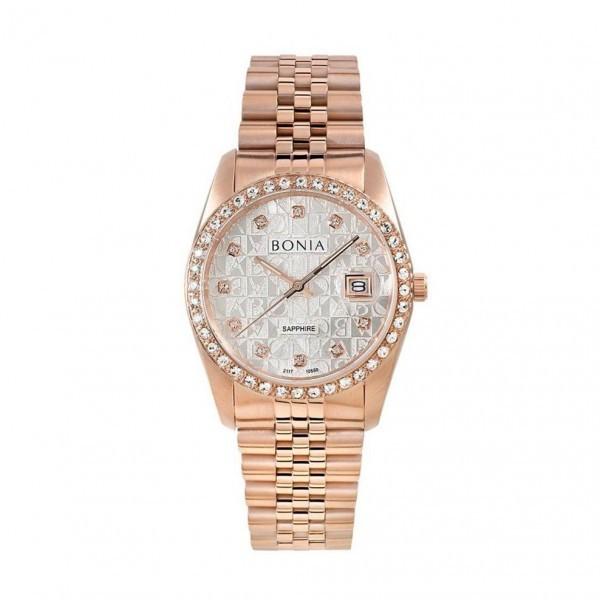 Jam Tangan BONIA Wanita Original BN B10550-3516S Rosegold White SAPPHIRE Ring Diamond Lady
