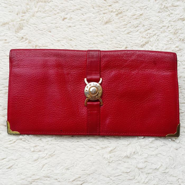 Dompet Pelle Panjang Lipat Kulit Asli Merah Wanita
