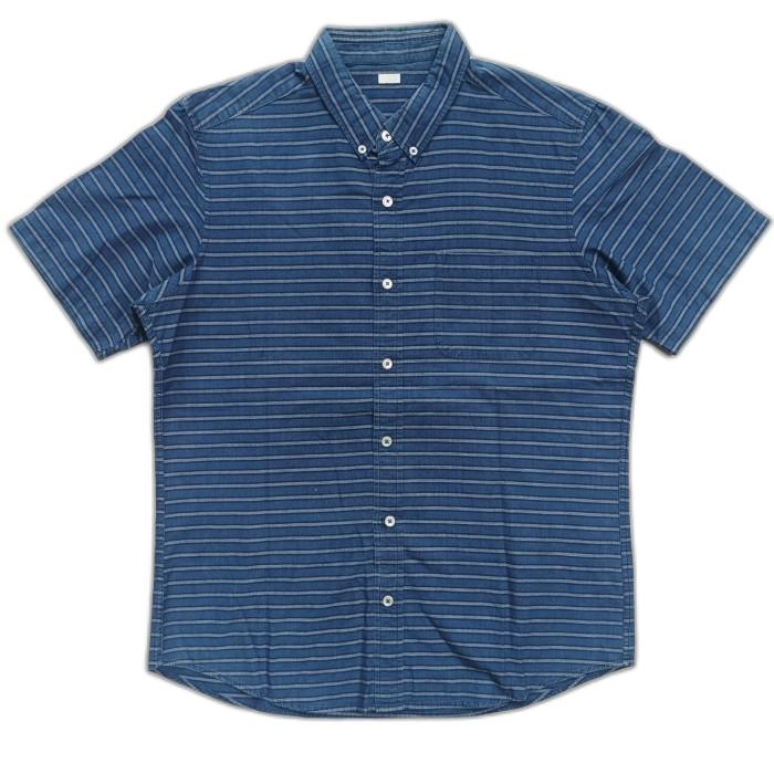 kemeja GU uniqlo Japan stripes denim chambray button down shirt L