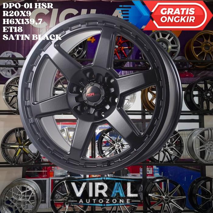 Velg Mobil R20 Hitam dop type HSR DPO-01 Ring 20 lebar 9 in lubang 6x139,7 Murah