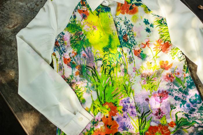 Entri Store -Triset  Atasan Wanita Kemeja Lengan Panjang Putih Motif