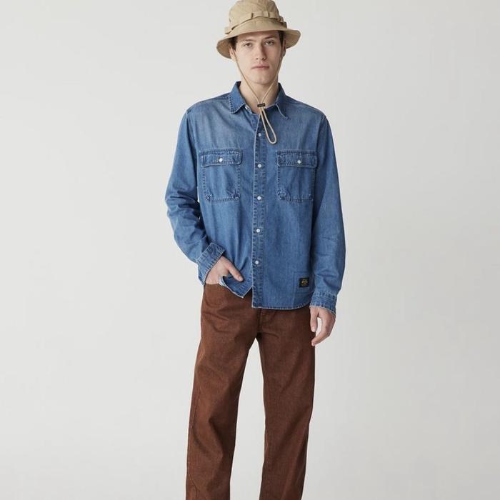 Stan Ray USA blue chambray denim long sleeve shirt sz large original authentic used second vgc kemej