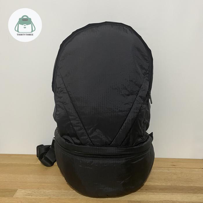 Tas Ransel 2way Waist Bag Sisley Black Puffy Nylon Backpack WB