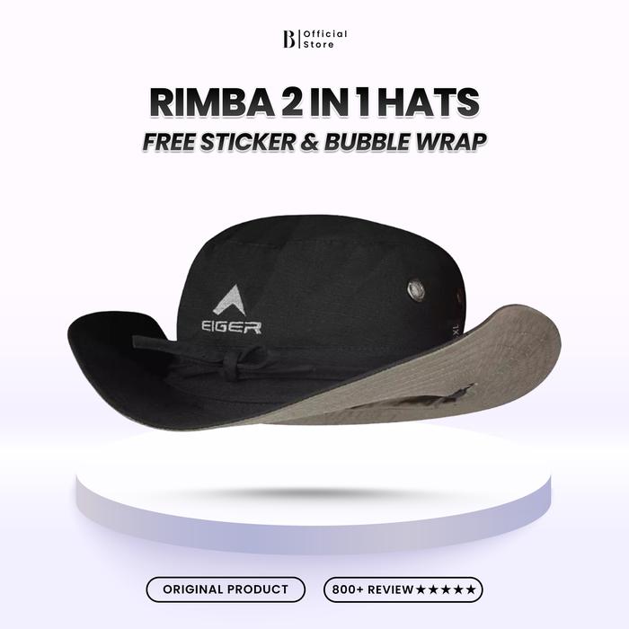 TOPI EIGER RIMBA 2 IN 1 1.0 HAT - BLACK HITAM PRIA WANITA