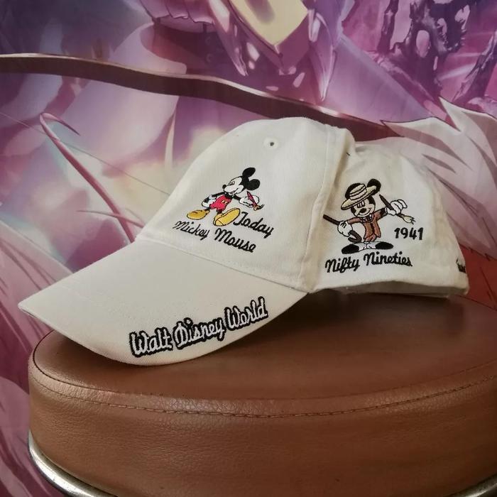 Vintage Disney Mickey Mouse Embroidery White Cap Topi Baseball Original Second Merch Japan Korea Bra