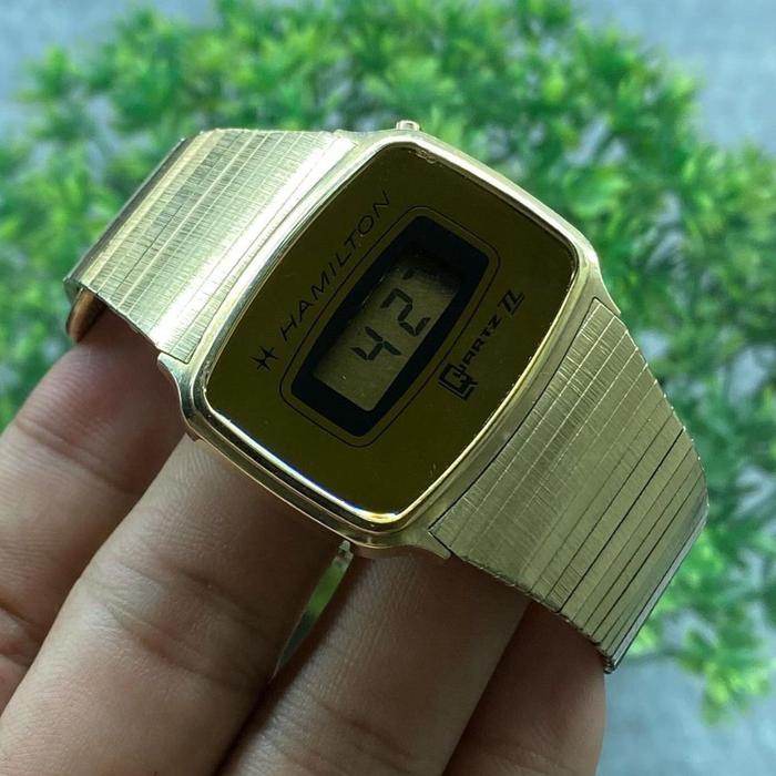 Hamilton Tritium Lithium Quartz LED 10K GF Digital Watch Dim. 35mm