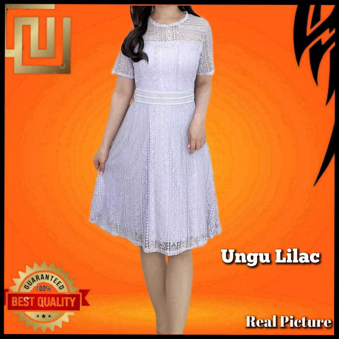 Baju Gaun Pesta Wanita Somixe Dress Natal Brocade Lace Korea Ungu Lilac