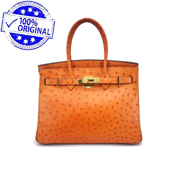 Preloved Hermes Birkin 30 B30 Orange Ostrich Leather GHW I Square 2005