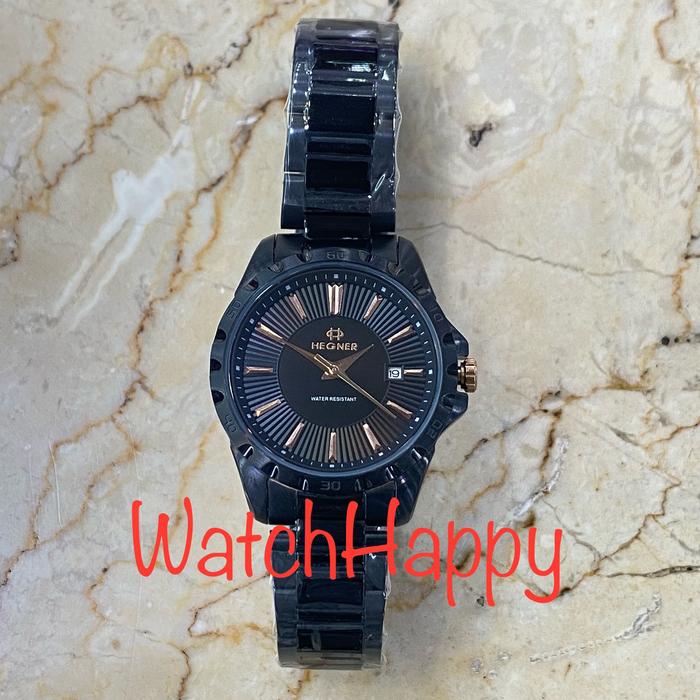 JAM TANGAN HEGNER 1688 HW1688 HW 1688 HW 1688L LADIES ANALOG QUARTZ MOVEMENT DIAL BLACK INDEX ROSE B