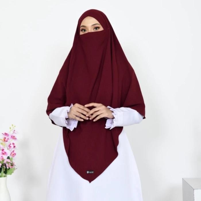 Jilbab Hijab Instan Syari French Khimar Yoora Khimar Niqab Cadar Crinkle Airflow Putih Tulang Terbar
