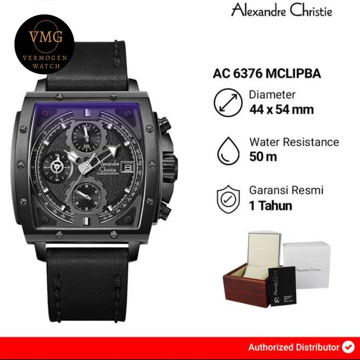 Jam Tangan Pria Analog Alexandre Christie AC 6376 MC / 6376MC Black Dial Black Body Original Garansi