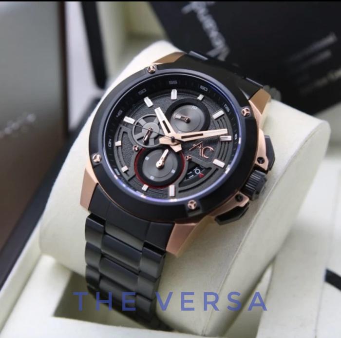 ALEXANDRE CHRISTIE AC 9602 COLLECTION BLACK ROSEGOLD RANTAI Jam Pria Original