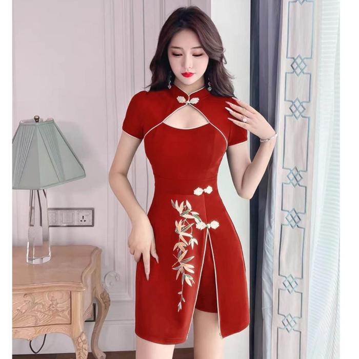 BAJU IMLEK CHEONGSAM WANITA IMPORT CELANA MINI ROK PENDEK PAKAIAN TAHUN BARU CHINESE CHINA CINA WARN