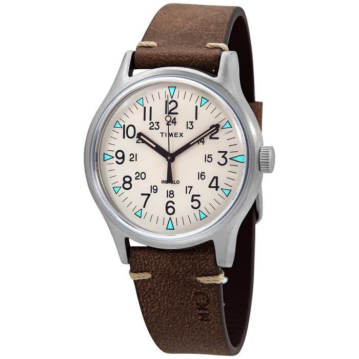 jam tangan Timex TW2R96800 Timex MK1 Quartz Beige Dial Brown Leather Men's Watch TW2R96800