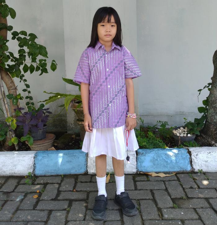 Kemeja Batik Anak Laki Laki Perempuan Seragam Sekolah TK SD 3247 2 - 12 Tahun Lereng Ungu