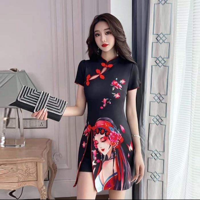 BAJU IMLEK CHEONGSAM WANITA IMPORT CELANA MINI ROK PENDEK PAKAIAN TAHUN BARU CHINESE CHINA CINA CANT