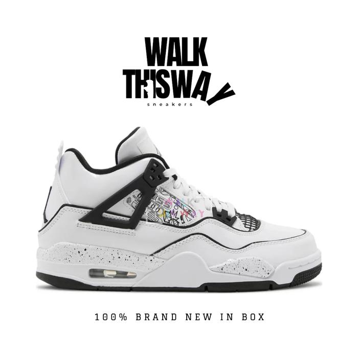 sepatu pria sneakers air jordan 4 retro gs diy / sepatu jordan / sneakers pria / white black