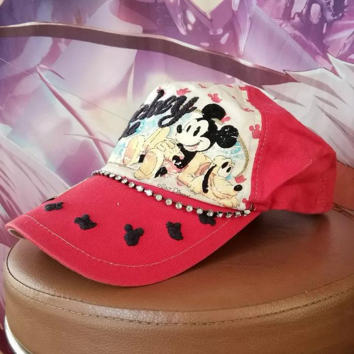 Disney Mickey Mouse Graphic Red Official Cartoon Cap Topi Baseball Original Second Merch Japan Korea