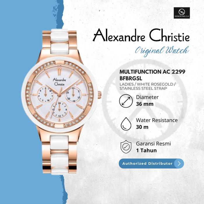 Jam Tangan Wanita Alexandre Christie AC 2299 Original - Rosegold Putih Quartz Watches