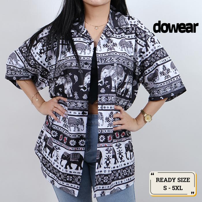 Dowear Baju Kemeja Motif Laki Laki Perempuan Full Print Printing Kemeja Vintage GAJAH THAILAND 905