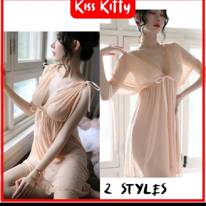 jennifer lingerie sexy transparan tipis gaun malam set cd