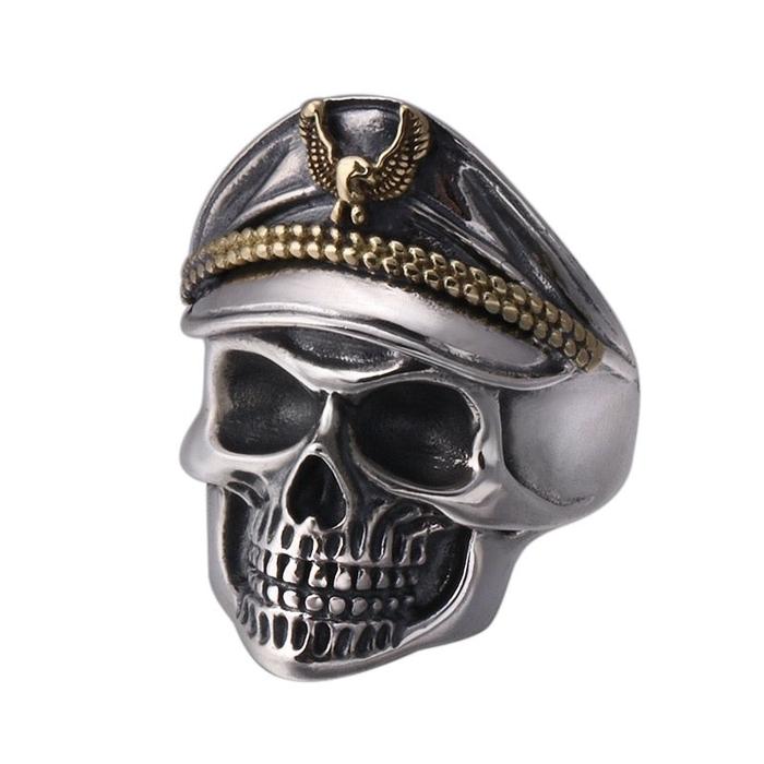 Cincin Pria Gaya Punk Retro / Officer Captain Skull Ring / Gothic Men Resizable Skull Ring