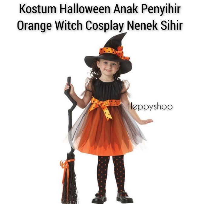 Kostum Halloween Anak Penyihir Orange Witch Cosplay Nenek Sihir