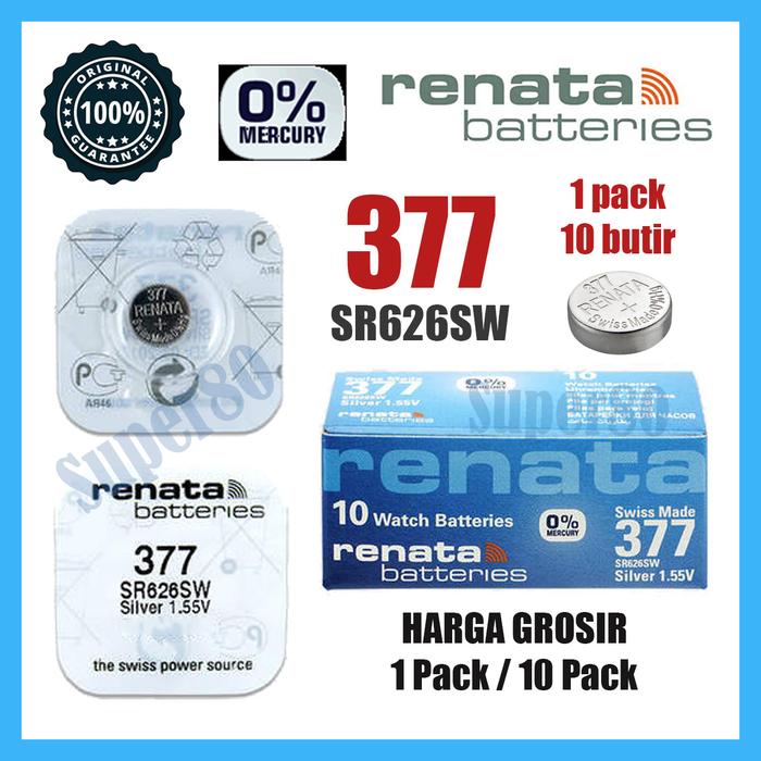 Renata Ori 377 SR626SW Battery Jam Batre Baterai Asli SR 626 SW Grosir 1 pack 10 butir