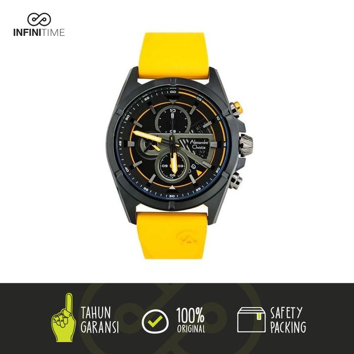 Jam Tangan Pria Alexandre Christie AC 6592 Black Dial Yellow Pria ORIGINAL