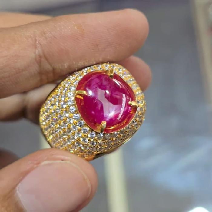Ruby Burma Koi Belang Windusara ring perak microsetting mewah