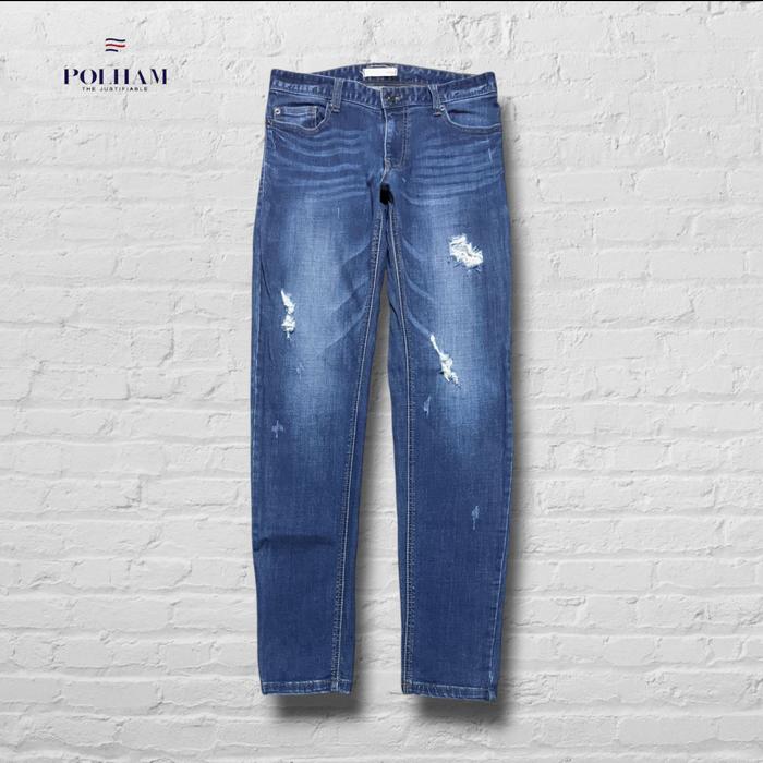 Celana Panjang Longpants Jeans Polham Blue Washed Fading Ripped Slim Fit Original Second Preloved #C