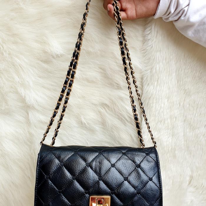 Tas Lovcat Shoulder Bag Selempang Sling Bag Classic Hitam Kulit Asli Wanita