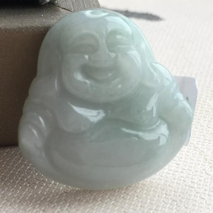 Liontin Natural Giok Jedaite Jade Ukiran Smile Buddha Pendant MC02714