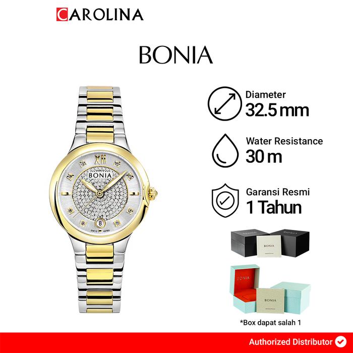 Jam Tangan Wanita BONIA B10793-2113 Silver Dial Dual Tone Stainless Steel Strap Watches