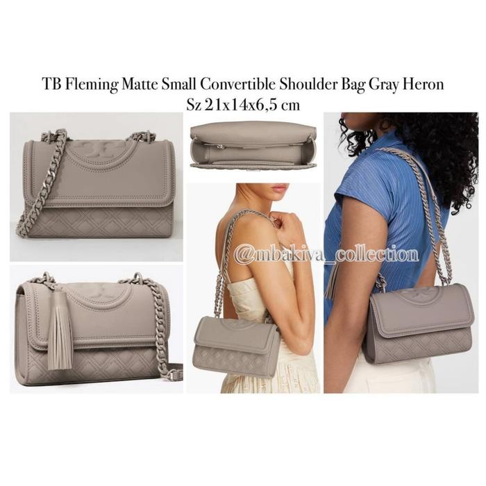 TB Fleming Matte Small Convertible Shoulder Bag Gray Heron