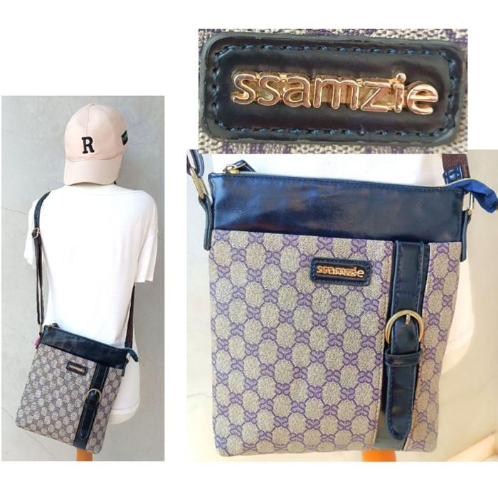 Authen Ssamzie Leather Navy Sling Bag Tas Selempang Pria Wanita
