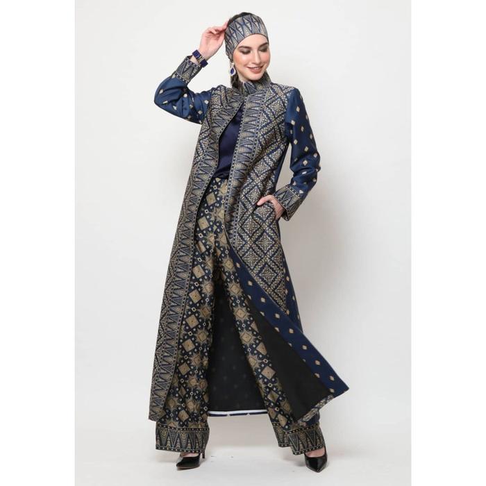 Setelan Batik Wanita One Set Batik Blazer Premium Kebaya Modern Long Blazer Navy Blazer Biru Blazer