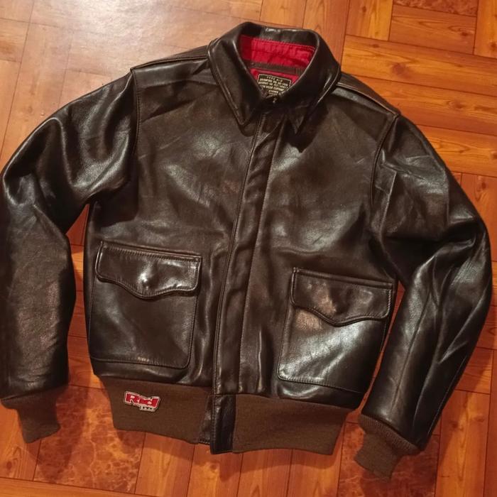 Real mccoys red silk leather jacket A2 rare item not buzzrickson schott avirex carhart flat head iro