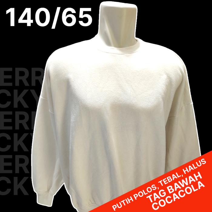 Sweater Putih Polos Tag Bawah Coca Cola/Crewneck Putih Polos , Second