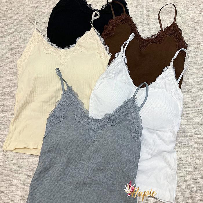 Hazel knit tanktop/tanktop rajut elastis/tanktop cup bra jumbo/tanktop busa renda/lace knit tanktop 