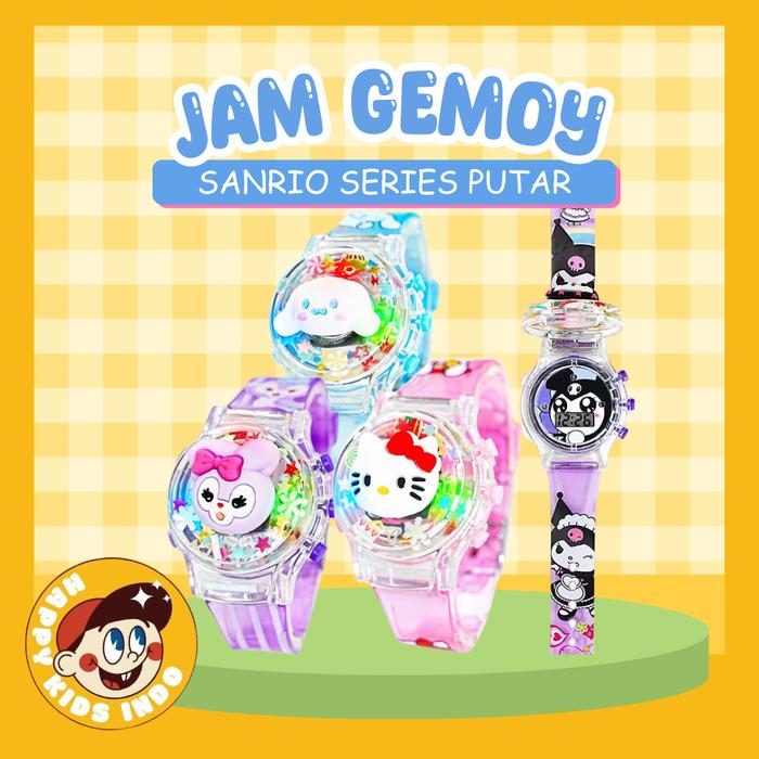(FREE BOX)- Jam Tangan Anak Digital Sanrio Karakter Kuromi Cinamaroll Dengan Musik & Lampu Jam Spinn