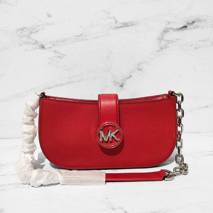 tas wanita mk carmen small pouchette bright red ss