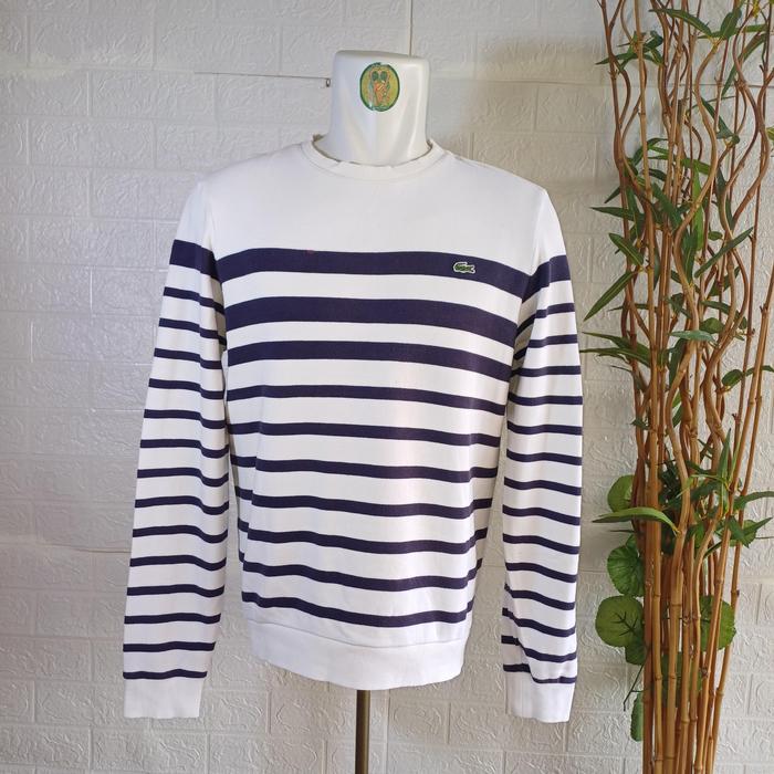 CREWNECK LACOSTE STREP ORIGINAL, SIZE M (SECOND BRANDED) DONGKER-PUTIH, PT221