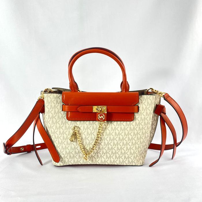 tas wanita mk hamilton small belted satchel deep orange multi vj